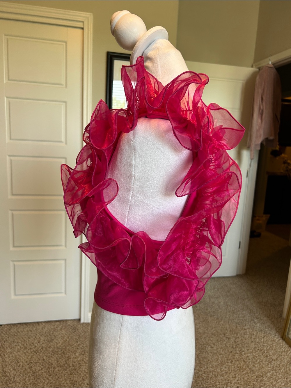 FREE PEOPLE INTIMATELY House Party Crop Top Tulle Ruffle Sleeve Hot Pink | S - Picture 4 of 9